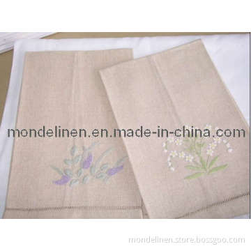 Natural Style Linen Tea Towel with Embroidery (TT-013)